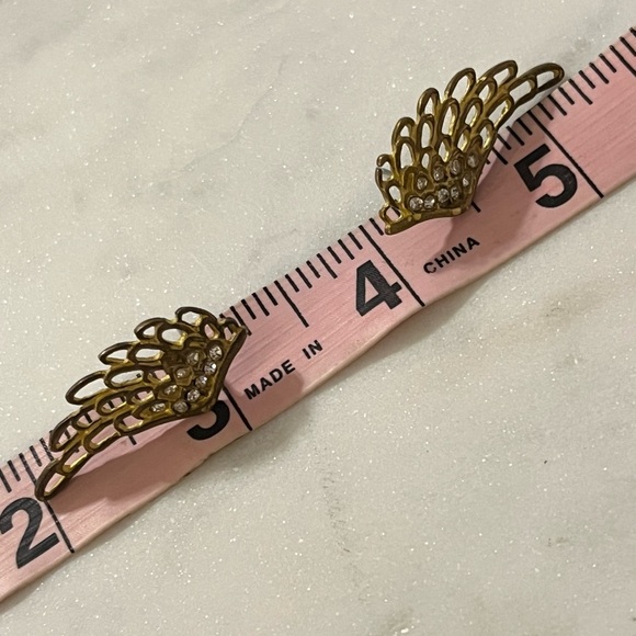 Angel Wing Earrings Bronze Tone with Rhinestone Post Earrings - Picture 11 of 13